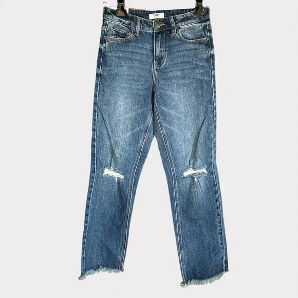 OAT NY Women's 25 High Rise Relaxed Fit Straight Distressed Jeans Denim - Picture 1 of 8